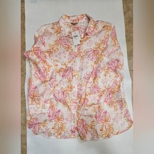 J.Jill Medium Love Linen Pink Coral Blouse